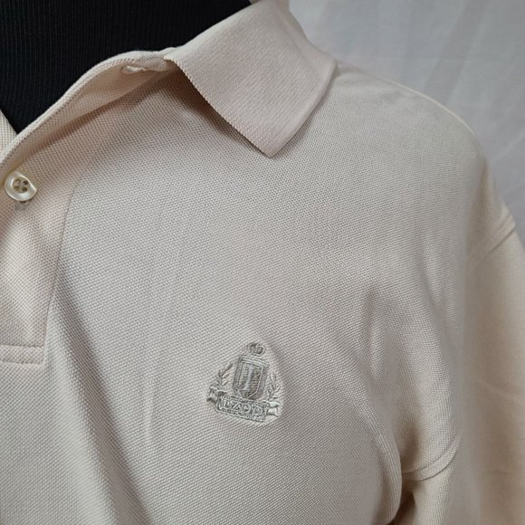Izod Silk Wash Mens Large Ivory Short Sleeve 2 Button Pullover Logo Polo Shirt - Picture 4 of 12